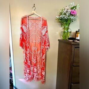 Chic Coral and White Lace Swim Coverup